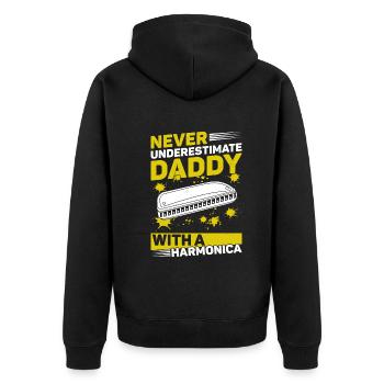 Never Underestimate Daddy With A Harmonica Musicia - Unisex Premium Bio Zip Hoodie - Schwarz - Hinten - Nico (187cm)