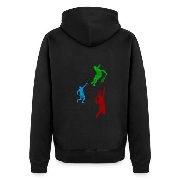 Squash player silhouettes Squash silhouettes Squas - Unisex Premium Bio Zip Hoodie - Schwarz - Hinten - Nico (187cm)