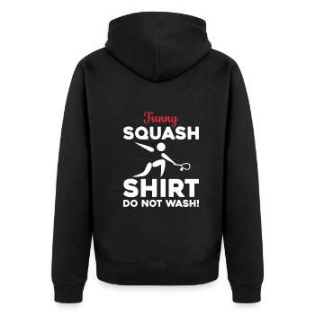 Funny Squash Shirt Do not wash - Funny Squash Play - Unisex Premium Bio Zip Hoodie - Schwarz - Hinten - Nico (187cm)