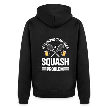 My drinking team has a Squash problem - Squash Fun - Unisex Premium Bio Zip Hoodie - Schwarz - Hinten - Nico (187cm)