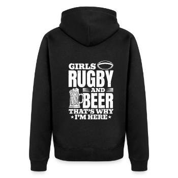 Le rugby féminin et la bière, c’est pour ça que je suis là - Rugby P - Veste à capuche bio Premium Unisexe - noir - Dos - Nico (187cm)