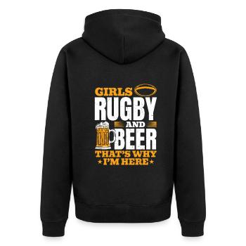 Le rugby féminin et la bière, c’est pour ça que je suis là - Rugby Q - Veste à capuche bio Premium Unisexe - noir - Dos - Nico (187cm)