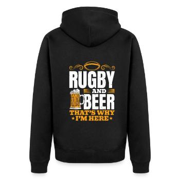Le rugby et la bière, c’est pour ça que je suis là - Citation de Rugby - Veste à capuche bio Premium Unisexe - noir - Dos - Nico (187cm)