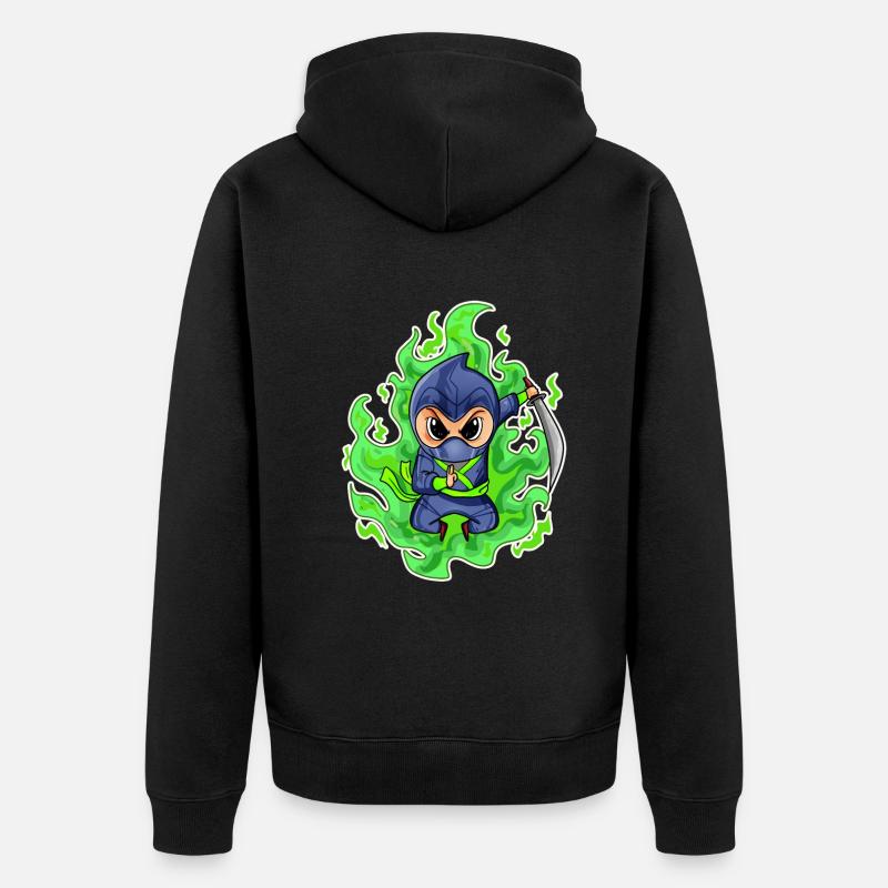 Motif Ninja Vert Feu - Veste à capuche bio Premium Unisexe - noir