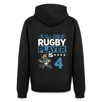 4th Birthday Kids Rugby Player - Unisex Premium Organic Zip Hoodie - black - Back - Nico (187cm)