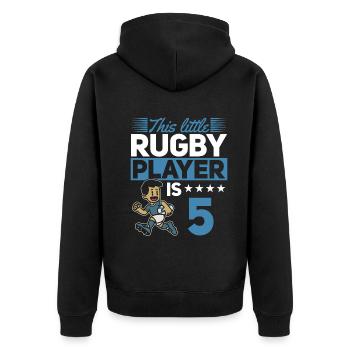 5th Birthday Kids Rugby Player - Unisex Premium Organic Zip Hoodie - black - Back - Nico (187cm)