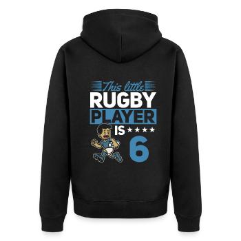 6th Birthday Kids Rugby Player - Unisex Premium Organic Zip Hoodie - black - Back - Nico (187cm)