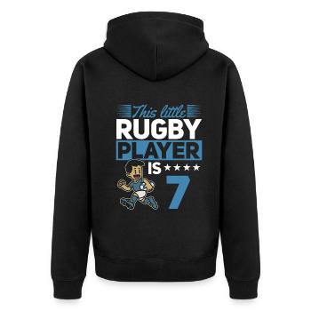 7th Birthday Kids Rugby Player - Unisex Premium Organic Zip Hoodie - black - Back - Nico (187cm)