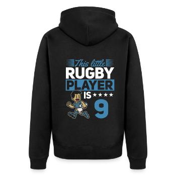 9th Birthday Kids Rugby Player - Unisex Premium Organic Zip Hoodie - black - Back - Nico (187cm)