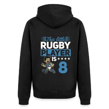 8th Birthday Kids Rugby Player - Unisex Premium Organic Zip Hoodie - black - Back - Nico (187cm)