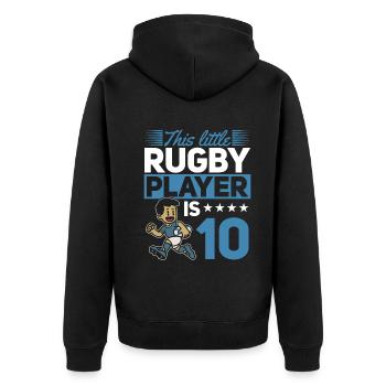 10th Birthday Kids Rugby Player - Unisex Premium Organic Zip Hoodie - black - Back - Nico (187cm)