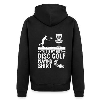 This is my best disc golf playing shirt Disc Golf - Unisex Premium Organic Zip Hoodie - black - Back - Nico (187cm)