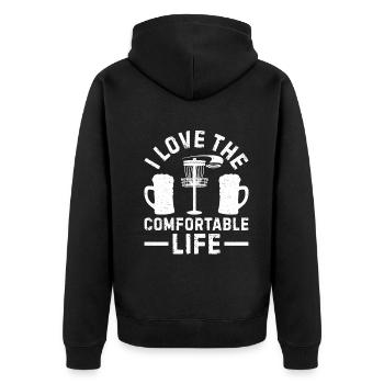 Disc Golf Disc Golfing - I love the comfortable li - Unisex Premium Bio Zip Hoodie - Schwarz - Hinten - Nico (187cm)