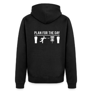 Disc Golf Player Plan for the day - Unisex Premium Bio Zip Hoodie - Schwarz - Hinten - Nico (187cm)