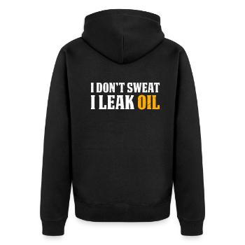 I don't sweat I leak oil - Funny Mechanic Quote - Unisex Premium Organic Zip Hoodie - black - Back - Nico (187cm)