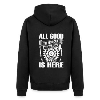 All good the best Car Mechanic is here - Funny Mec - Unisex Premium Organic Zip Hoodie - black - Back - Nico (187cm)