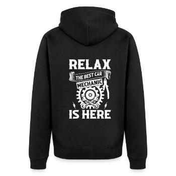 Relax The Best Car Mechanic is here - Funny Car Me - Unisex Premium Organic Zip Hoodie - black - Back - Nico (187cm)