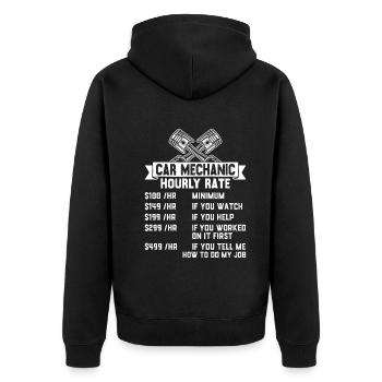 Car Mechanic Hourly Rate Funny Mechanic - Unisex Premium Bio Zip Hoodie - Schwarz - Hinten - Nico (187cm)