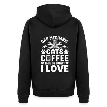 Car Mechanic, Cats, Coffee This Is What I Love - M - Unisex Premium Organic Zip Hoodie - black - Back - Nico (187cm)