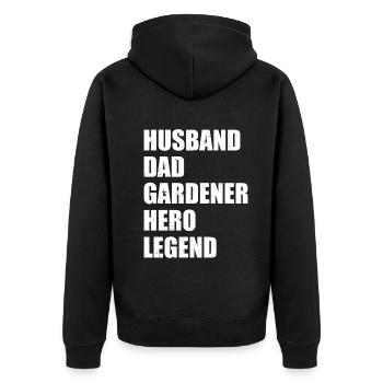 Husband Dad Gardener Hero Legend - Hobby Gardener - Unisex Premium Organic Zip Hoodie - black - Back - Nico (187cm)