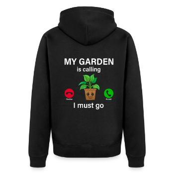 Mon jardin m’appelle, je dois partir - Jardinage drôle - Veste à capuche bio Premium Unisexe - noir - Dos - Nico (187cm)