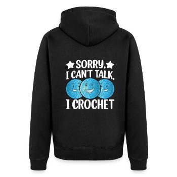 Dictons de crochet drôles - Désolé je ne peux pas parler je croche - Veste à capuche bio Premium Unisexe - noir - Dos - Nico (187cm)