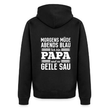 Fatigué le matin, bleu le soir, je suis papa et excité - Veste à capuche bio Premium Unisexe - noir - Dos - Nico (187cm)