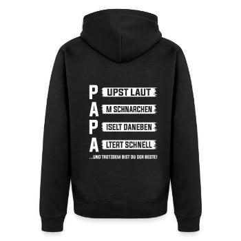 Idées amusantes pour la fête des pères Papa Fête des pères amusante - Veste à capuche bio Premium Unisexe - noir - Dos - Nico (187cm)