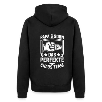 Papa & Sohn das perfekte chaos Team - Vatertag Pap - Unisex Premium Bio Zip Hoodie - Schwarz - Hinten - Nico (187cm)