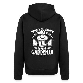 Landscaper - Now you know what a great gardener lo - Unisex Premium Bio Zip Hoodie - Schwarz - Hinten - Nico (187cm)