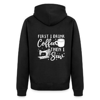 D’abord je bois du café puis je couds - Funny Sewing Lov - Veste à capuche bio Premium Unisexe - noir - Dos - Nico (187cm)