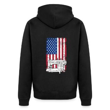 Sewing Machine US Flag Sewing US flag - Unisex Premium Bio Zip Hoodie - Schwarz - Hinten - Nico (187cm)
