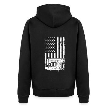Sewing US flag Sewing Machine US Flag Sewing - Unisex Premium Bio Zip Hoodie - Schwarz - Hinten - Nico (187cm)