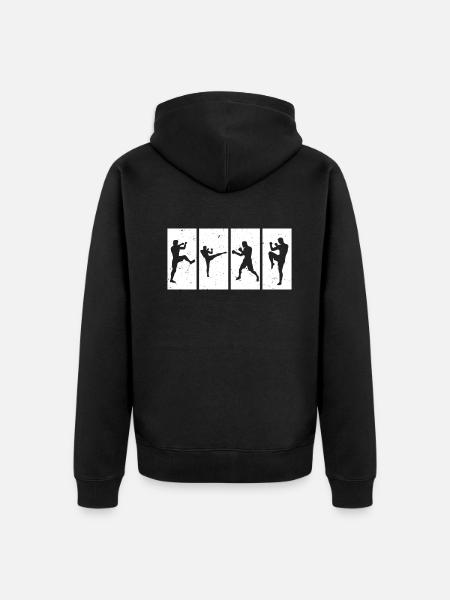 Muay Thai silhuetter Muay Thai fighter - Premium økologisk unisex-hettejakke - svart