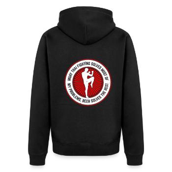 Le combat de Muay Thai résout la plupart de mes problèmes - Mu - Veste à capuche bio Premium Unisexe - noir - Dos - Nico (187cm)