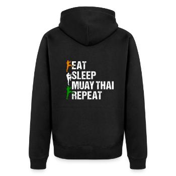 Eat Sleep Muay Thai Repeat - Muay Thai Boxing Muay - Unisex Premium Bio Zip Hoodie - Schwarz - Hinten - Nico (187cm)