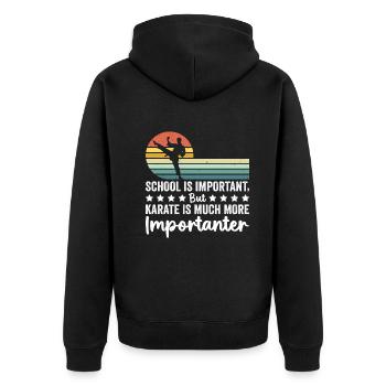 School is important but Karate is much more import - Unisex Premium Bio Zip Hoodie - Schwarz - Hinten - Nico (187cm)