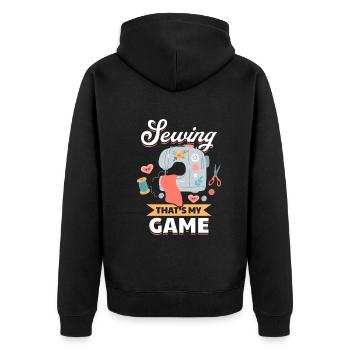 Funny Sewing Ideas Seamstress - Sewing that's my g - Unisex Premium Bio Zip Hoodie - Schwarz - Hinten - Nico (187cm)