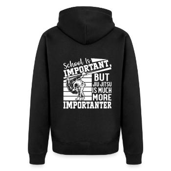School is important but Jiu Jitsu is much more imp - Unisex Premium Bio Zip Hoodie - Schwarz - Hinten - Nico (187cm)