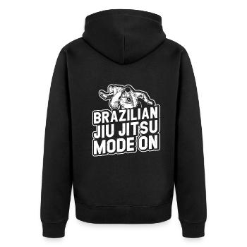 Brazilian Jiu Jitsu Mode On - Funny Brazilian Jiu - Unisex Premium Bio Zip Hoodie - Schwarz - Hinten - Nico (187cm)