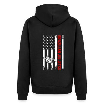 Brazilian Jiu Jitsu US Flag Brazilian Jiu Jitsu Ma - Unisex Premium Bio Zip Hoodie - Schwarz - Hinten - Nico (187cm)