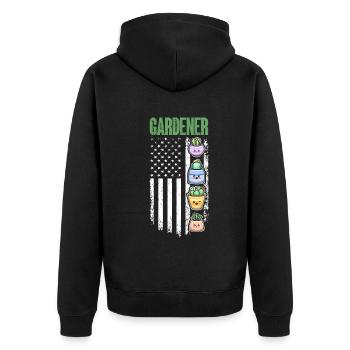 Gardener US Flag - Hobby Gardener - Unisex Premium Bio Zip Hoodie - Schwarz - Hinten - Nico (187cm)