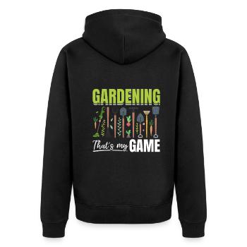 Gardening that's my game - Funny Gardening Hobby G - Unisex Premium Bio Zip Hoodie - Schwarz - Hinten - Nico (187cm)