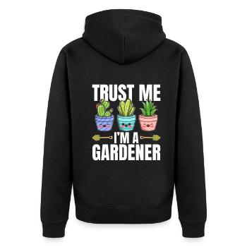 Hobby Gardener - Trust me I'm a Gardener - Unisex Premium Bio Zip Hoodie - Schwarz - Hinten - Nico (187cm)