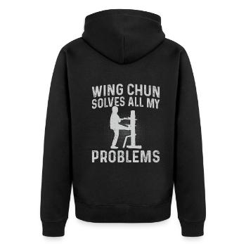 Wing Chun solves all my problems - Wing Chun Marti - Unisex Premium Organic Zip Hoodie - black - Back - Nico (187cm)