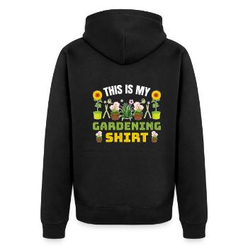 Voici ma chemise de jardinage Jardinier Paysagiste - Veste à capuche bio Premium Unisexe - noir - Dos - Nico (187cm)