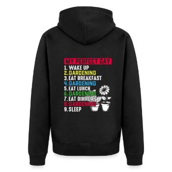 Gardener Day Plan Gardening My Perfect Day - Unisex Premium Organic Zip Hoodie - black - Back - Nico (187cm)