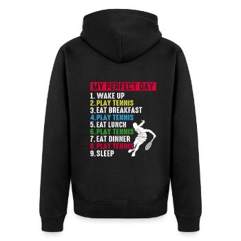 My Perfect Day Tennis Player - Tennis Day Plan - Unisex Premium Bio Zip Hoodie - Schwarz - Hinten - Nico (187cm)