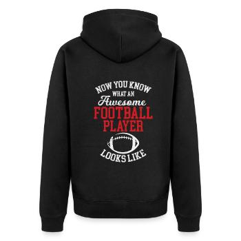 Awesome Football Player Looks Like - Football Seas - Unisex Premium Bio Zip Hoodie - Schwarz - Hinten - Nico (187cm)