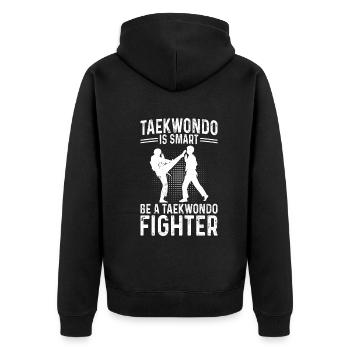 Fighting Taekwondo is smart Be a Taekwondo Fighter - Unisex Premium Bio Zip Hoodie - Schwarz - Hinten - Nico (187cm)